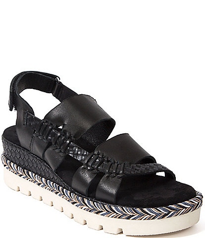 Jambu Delight Leather Woven Strap Platform Wedge Sandals