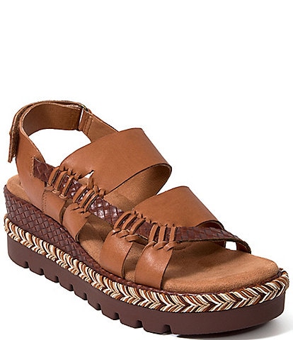 Jambu Delight Leather Woven Strap Platform Wedge Sandals