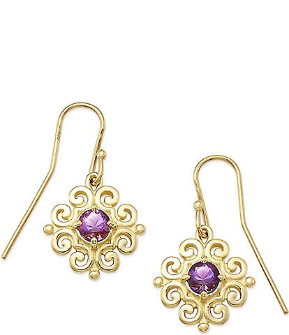 James Avery 14K Gold Scrolled Ear Hooks with February Birthstone