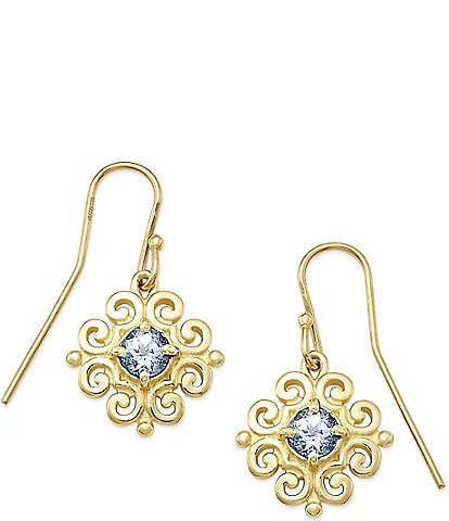 James Avery 14K Gold Scrolled Ear Hooks with March Birthstone