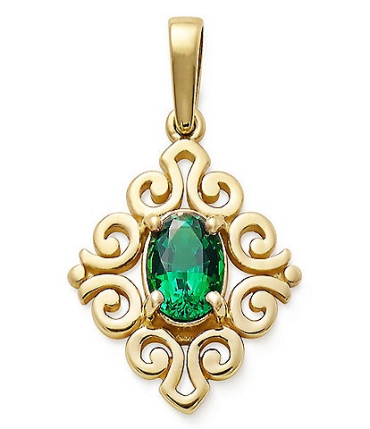James Avery 14K Gold Scrolled Pendant with Emerald Birthstone