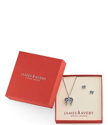 James Avery Angel Wings Pendant Necklace & Stud Earrings Gift Set