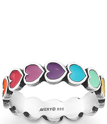 James Avery Enamel Multi-Colored Connected Hearts Ring