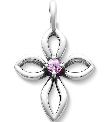 James Avery Remembrance Cross Pendant October Birthstone with Pink Sapphire