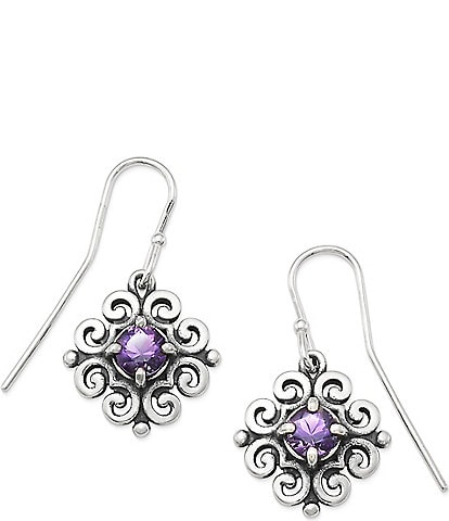 James Avery Scrolled Ear Hooks Sterling Silver With February Birthstone