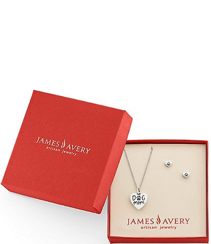 James Avery Sterling Silver Dog Mom Necklace and Earring Gift Set