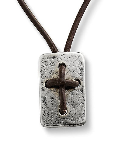 James Avery Sterling Silver Hand Knotted Leather Cross Shield Necklace