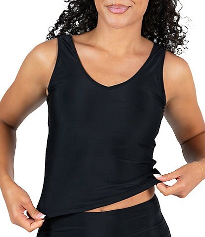  Solid V-Neck Long Tankini Swim Top