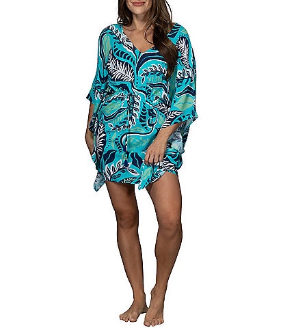 Jantzen Garden V-Neck Ruffle Trim Tunic Swim Cover-Up