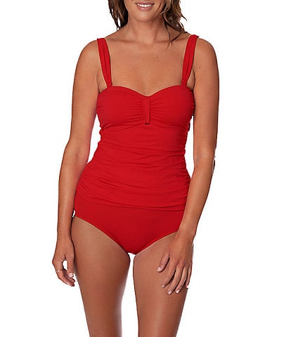 Jantzen Lina Solid Bandeau Tankini Swim Top & Solid Core Tummy Control High Waist Swim Bottoms