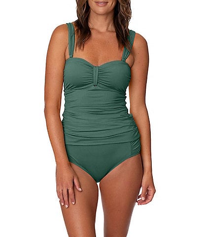 Jantzen Lina Solid Bandeau Tankini Swim Top & Solid Core Tummy Control High Waist Swim Bottoms