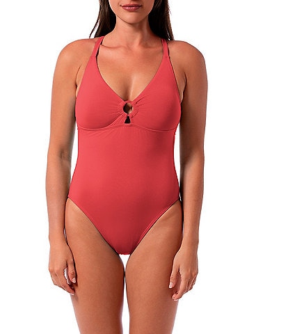 Jantzen Paris Solid Ring V-Neck Tummy Control One Piece Swimsuit