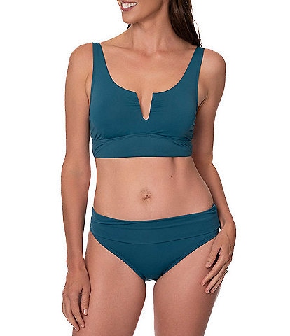 Jantzen Solid Split V-Neck Underwire Midkini Swim Top & Solid Convertible Hipster Swim Bottom