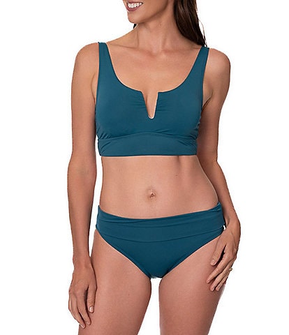 Jantzen Solid Split V-Neck Underwire Midkini Swim Top & Solid Convertible Hipster Swim Bottom