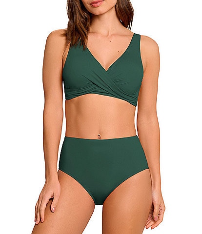 Jantzen Solid Surplice Underwire Bralette Swim Top & Stitch Foldover Hipster Swim Bottom