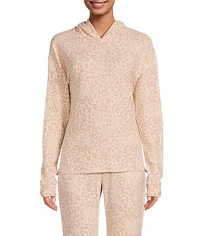Jasmine & Ginger Animal Print Brushed Knit Long Sleeve Hooded Coordinating Sleep Shirt
