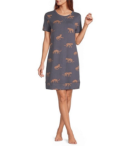 Jasmine & Ginger Cheetah Print Short Sleeve Crew Neck Knit Sleepshirt