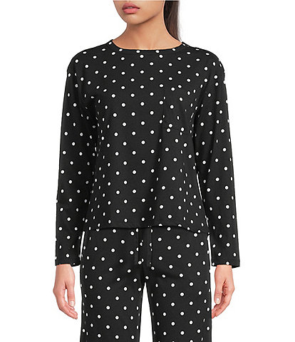 Jasmine & Ginger Dots Print Brushed Knit Long Sleeve Coordinating Sleep Top