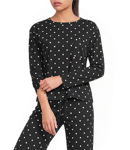 Jasmine & Ginger Dots Print Brushed Knit Long Sleeve Coordinating Sleep Top