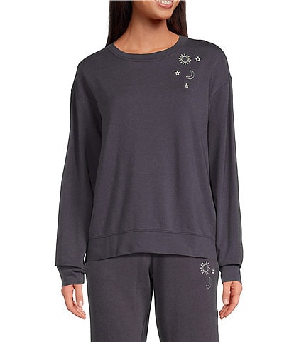Jasmine & Ginger French Terry Crew Neck Long Sleeve Coordinating Sleep Top