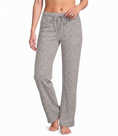 Jasmine & Ginger Grey Leopard Print Brushed Waffle Knit Long Coordinating Pants