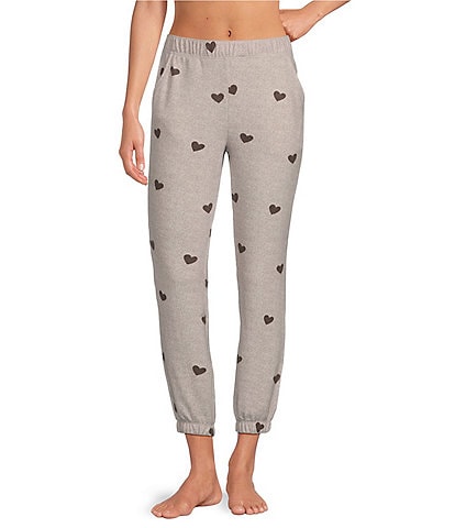 Jasmine & Ginger Heart Print Brushed Knit Elastic Waist Coordinating Sleep Jogger