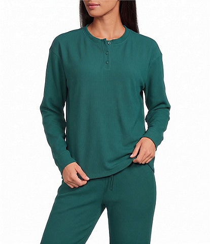 Jasmine & Ginger Henley Long Sleeve Brushed Waffle Knit Coordinating Top