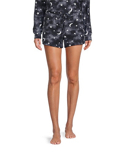 Jasmine & Ginger Moon & Star Print Drawstring Coordinating Knit Sleep Shorts