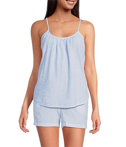 Jasmine & Ginger Sleeveless Scoop Neck Seersucker Striped Coordinating Sleep Top