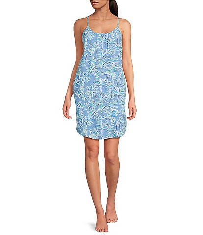 Jasmine & Ginger Sleeveless Scoop Neck Woven Abstract Palms Chemise