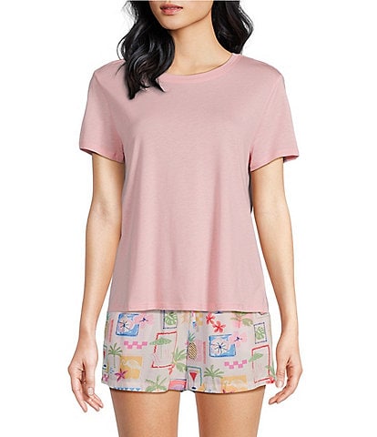 Jasmine & Ginger Solid Knit Short Sleeve Crew Neck Coordinating Sleep Top