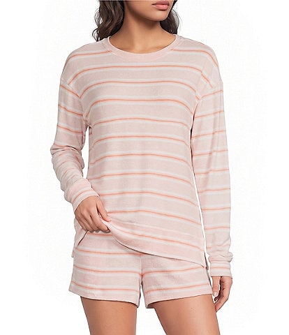Jasmine & Ginger Striped Print Long Sleeve Crew Neck Coordinating Knit Lounge Sleep Top