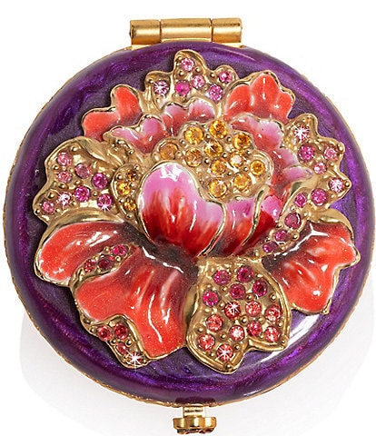 Jay Strongwater Angela Floral Jeweled Double Sided Round Compact Mirror
