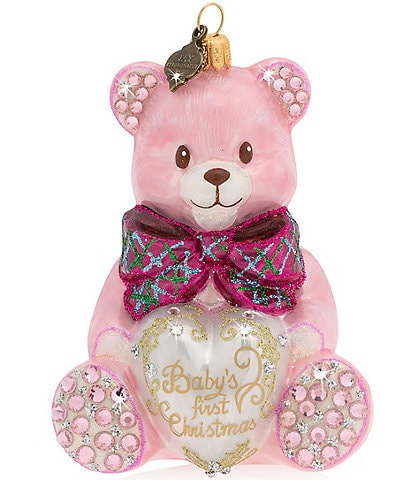 Jay Strongwater Baby's First Christmas Teddy Pink Glass Ornament