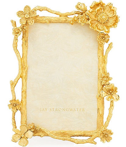 Jay Strongwater Breanna Floral Branch Gold Picture Frame, 4x6