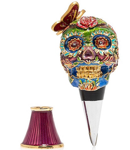 Jay Strongwater Calavera Skull Wine Stopper And Stand