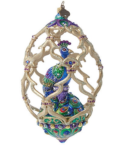 Jay Strongwater Holiday Collection Peacock Egg Glass Ornament