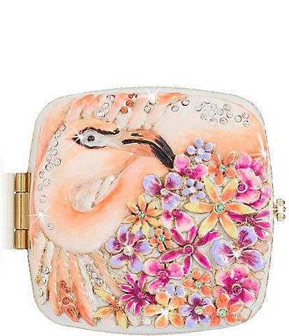 Jay Strongwater Lily Floral Flamingo Double-Sided Compact Mirror