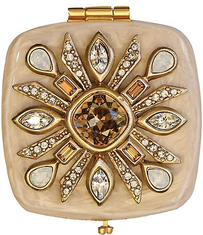 Jay Strongwater Schuyler Maltese Bejeweled Double-Sided Square Compact Mirror