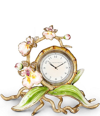 Jay Strongwater Tara Orchid Floral Table Top Clock