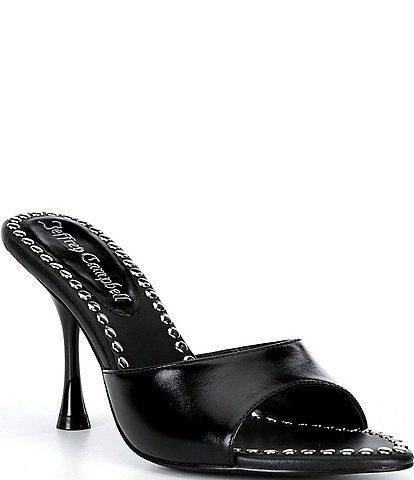 Jeffrey Campbell Agent-ST Leather Studded Footbed Dress Slide Sandals