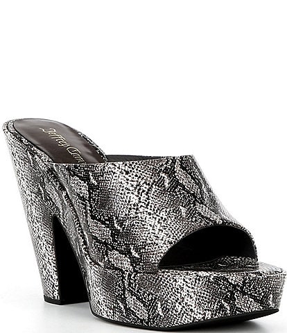 Jeffrey Campbell Enriched Python Print Leather Platform Slide Block Heel Sandals