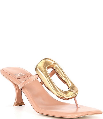 Jeffrey Campbell Linq Leather Gold Hardware Thong Sandals