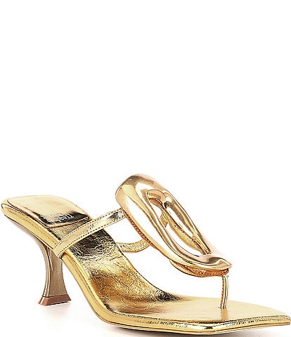 Jeffrey Campbell Linq Leather Gold Hardware Thong Sandals