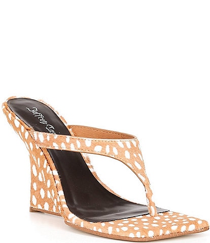 Jeffrey Campbell Romee-F Spotted Calf Hair Thong High Wedge Sandals