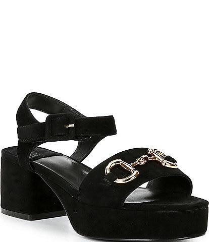 Jeffrey Campbell Timeless Suede Block Heel Platform Bit Buckle Sandals