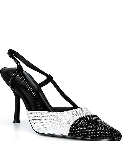 Jeffrey Campbell Vivid-J Rhinestone Pointed Cap Toe Slingback Pumps