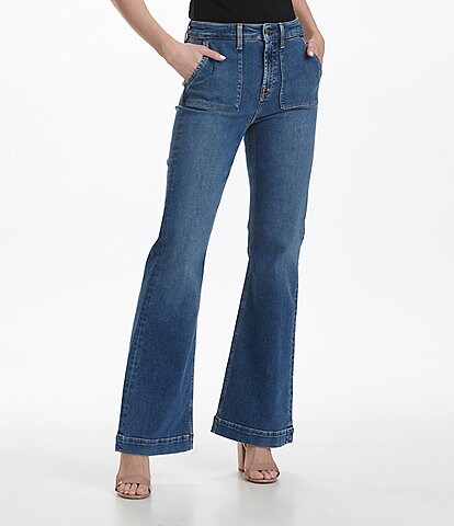 JEN7 by 7 for All Mankind High Rise Slim Flared Leg Patch Pocket Jeans