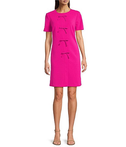 Jessica Howard Crew Neck Short Sleeve Bow Scuba Crepe Sheath Dress
