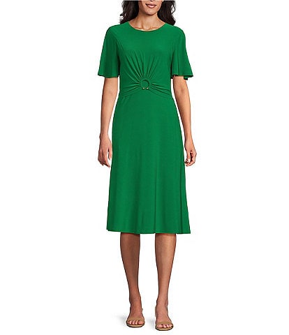 Jessica Howard Petite Size Short Sleeve Novelty Hardware Midi Dress